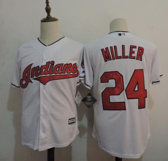 Men Cleveland Indians 24 MILLER White MLB Jerseys